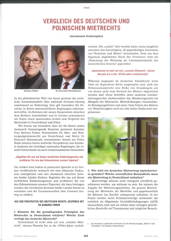 Pan dr Krzysztof Skawiańczyk w berlińskim periodyku prawniczym
